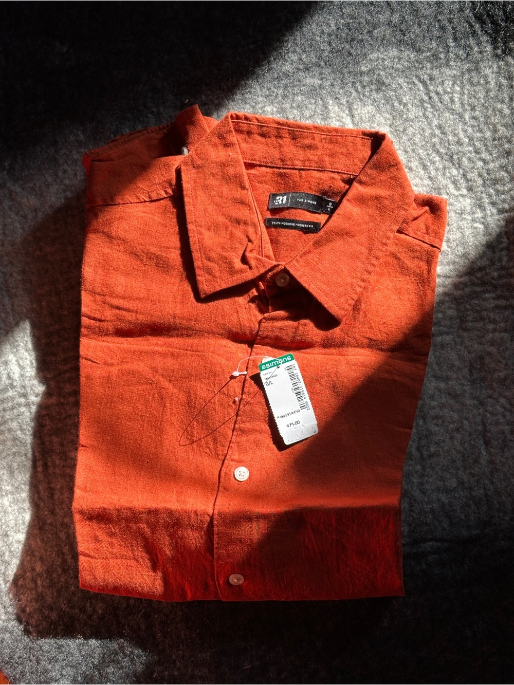 Simons Orange 100% Linen Casual Button-Down Shirt - Men's L